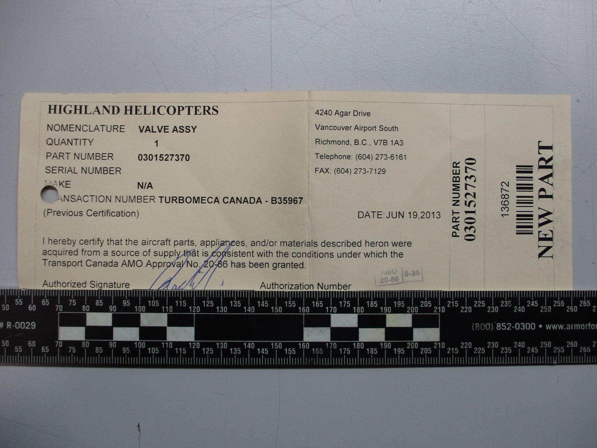 0301527370 VALVE ASSY