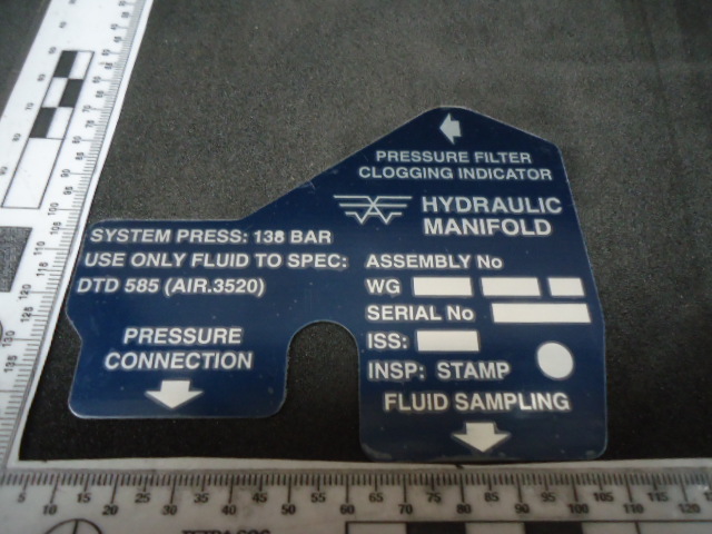 WG1373-0065-101 IDENTIFICATION PLATE HYDRAULIC MANIFOLD