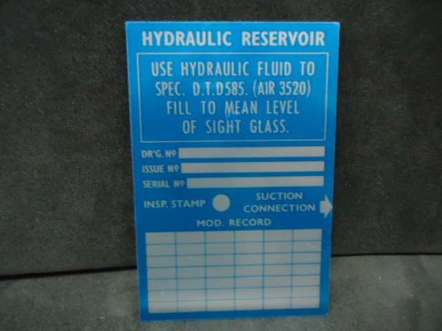 WG1373-0065-117 INSTRUCTION PLATE HYDRAULIC RESERVOIR